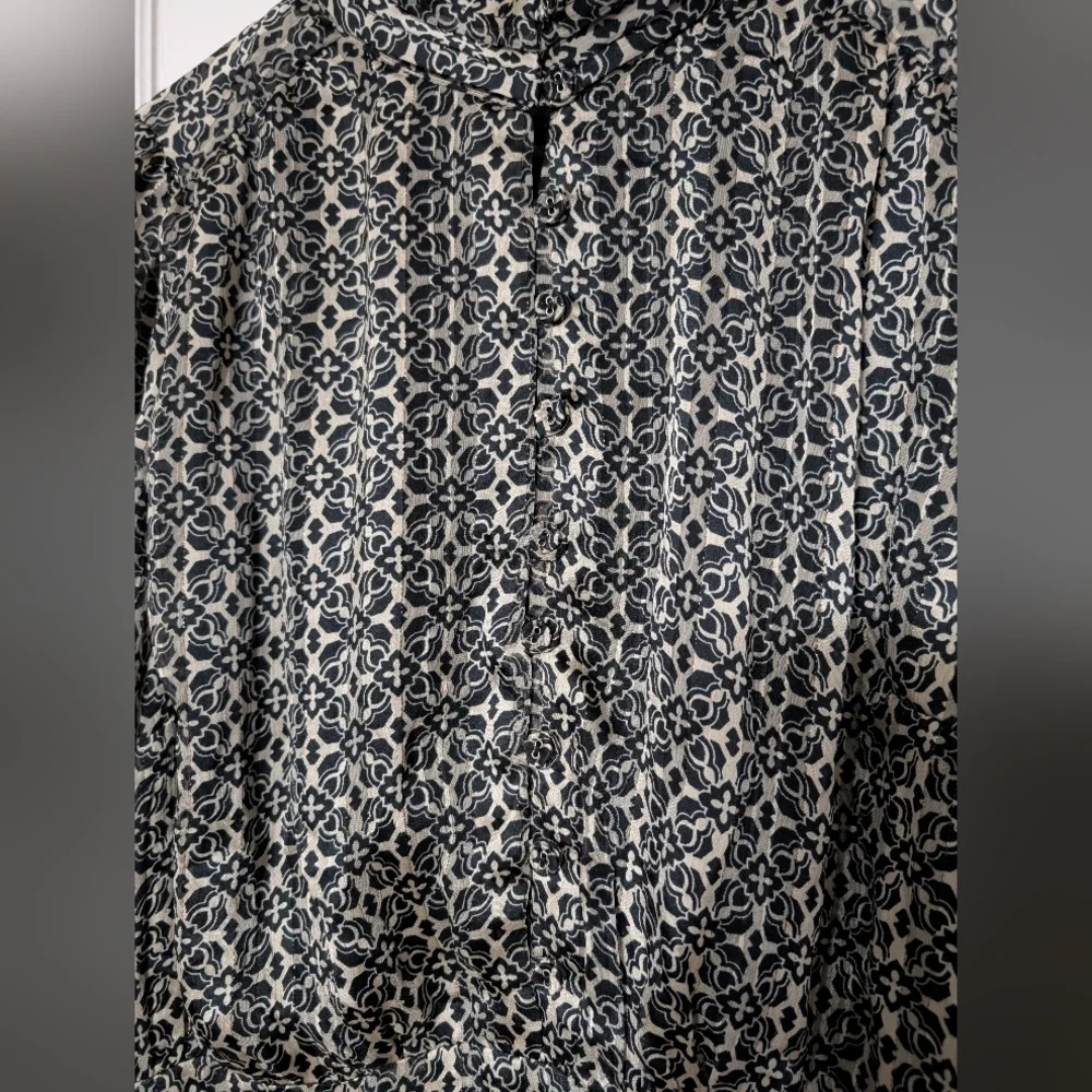 Lost+Wander Mira Black and Cream Button Front Bishop Puff Sleeve Blouson Dress M